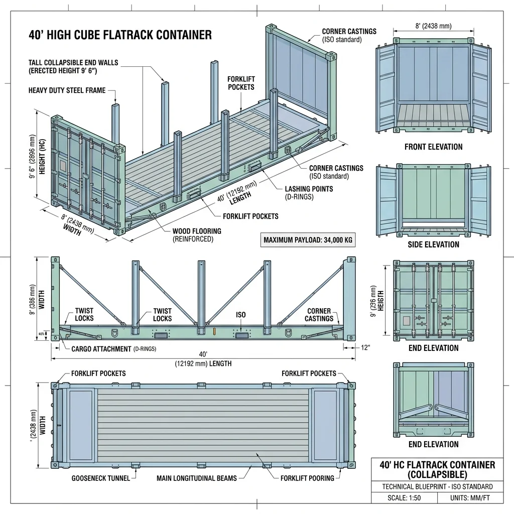 40' HC Flatrack Blueprint