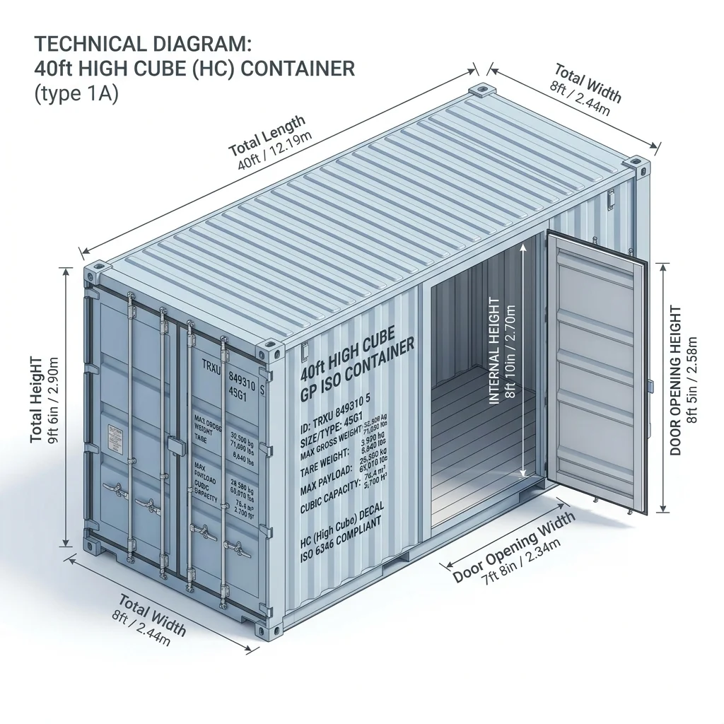 40' High Cube GP Technical Blueprint