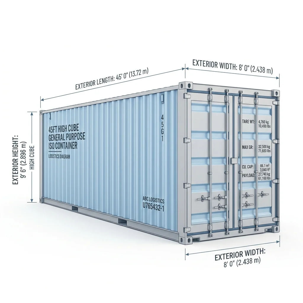 45' High Cube GP Technical Blueprint