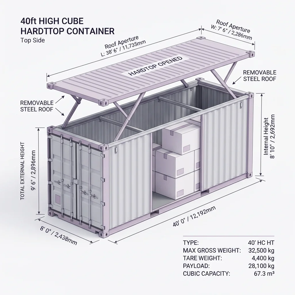 40' HC Hardtop Container Blueprint