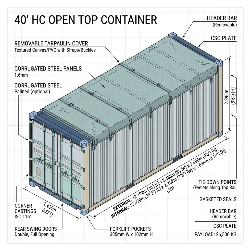 40' HC Open Top Container Blueprint