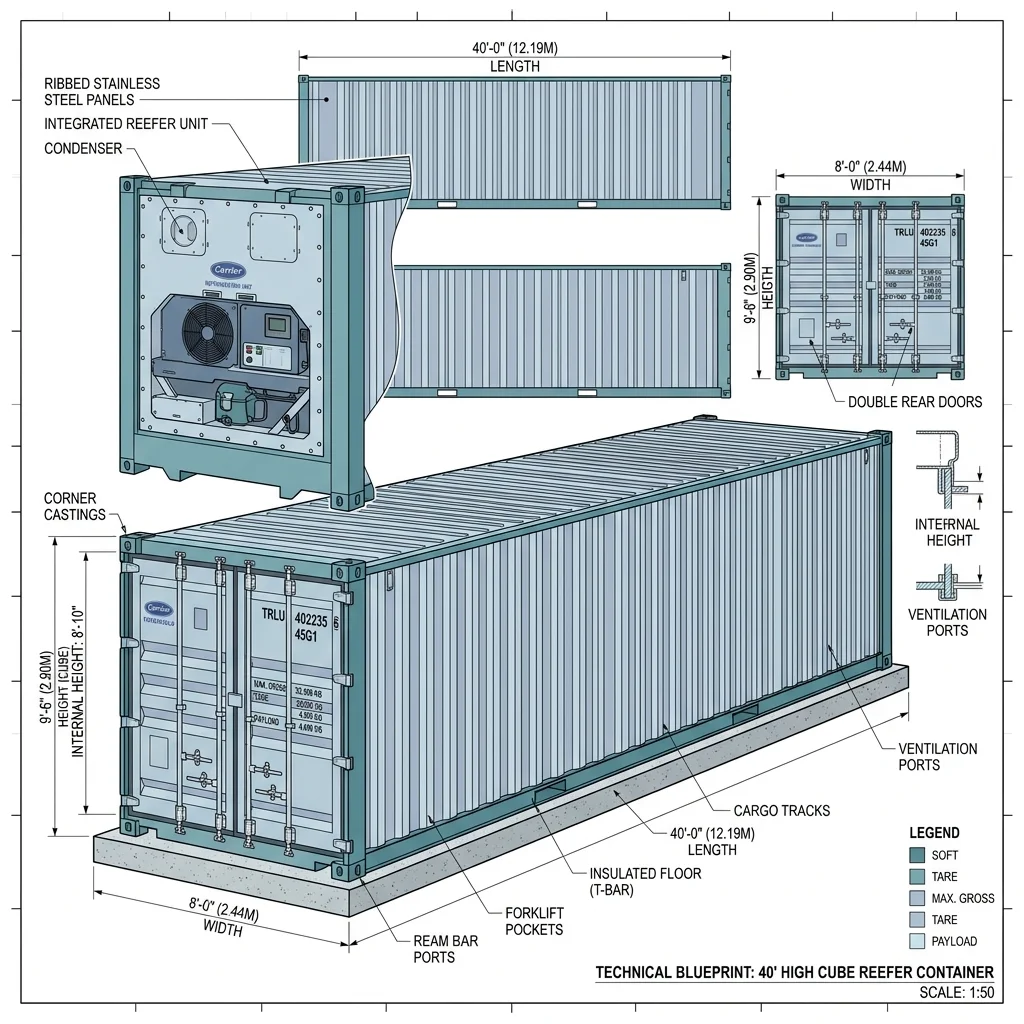 40' HC Refrigerated Container Blueprint